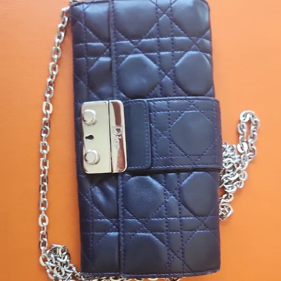 Dior Cannage Navy Blue Wallet On Chain - Picture 9 of 14